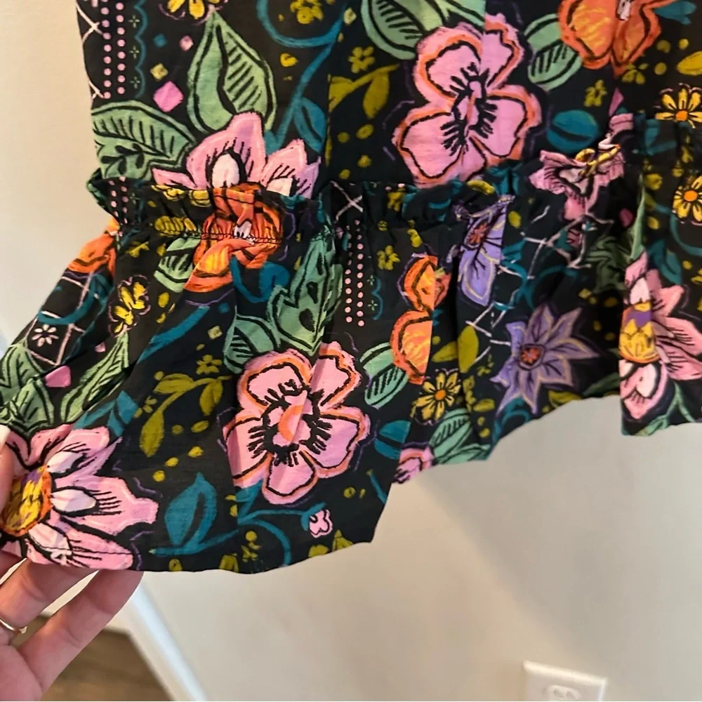 Avara Elena Floral Belted 3/4 Sleeve Mini Dress Black Multicolor Size XS - Picture 13 of 16